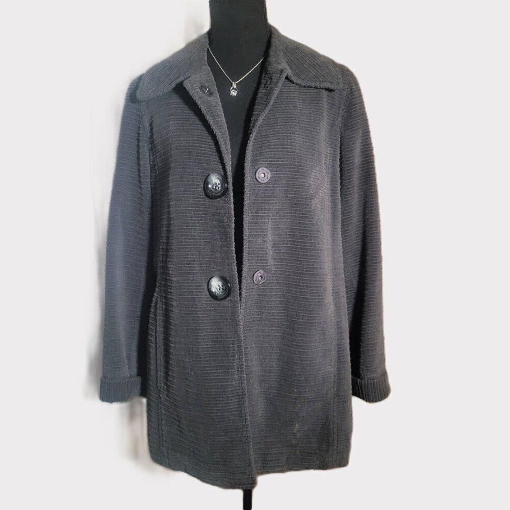 Jones New York Signature Corduroy Gray Button-Up Women's Peacoat - Size S